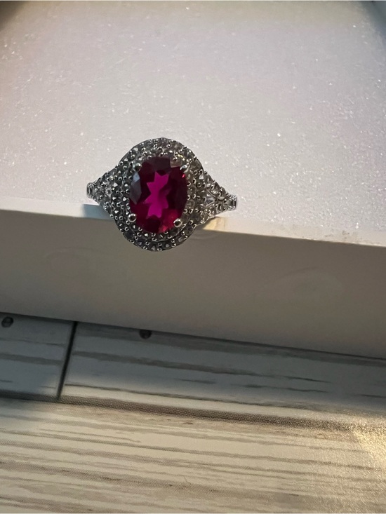 SUN Jewelry - Vintage Estate SUN .925 Silver Lab Ruby & Genuine White Sapphire Halo Ring